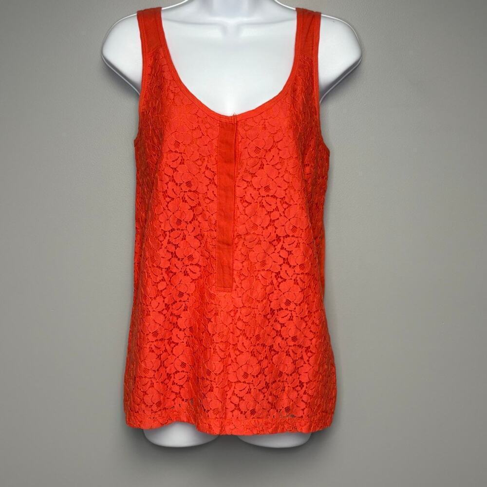 NWT J. Crew Orange Lace Front Button Henley Tank Womens‎ Sz S